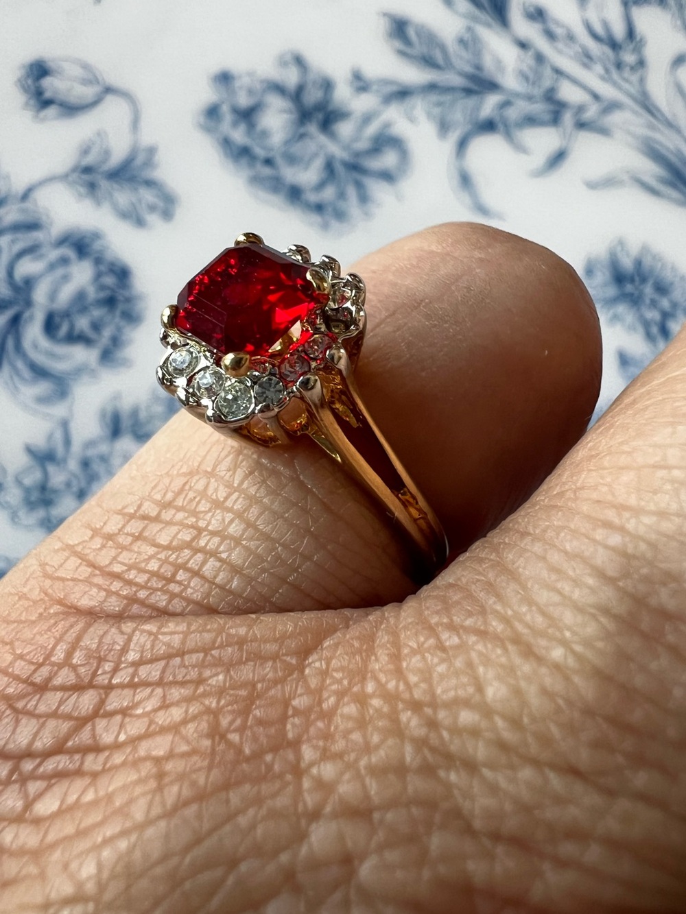 Gold Ruby CZ Cluster Ring Size 5.5 #555
